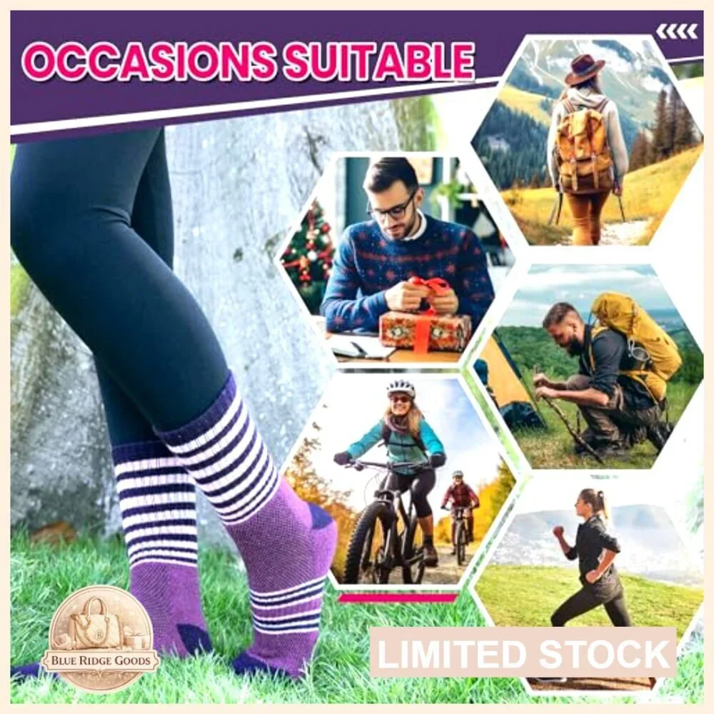 Merino Wool Hiking Socks Thermal Warm Moisture Wicking Cushion Athletic